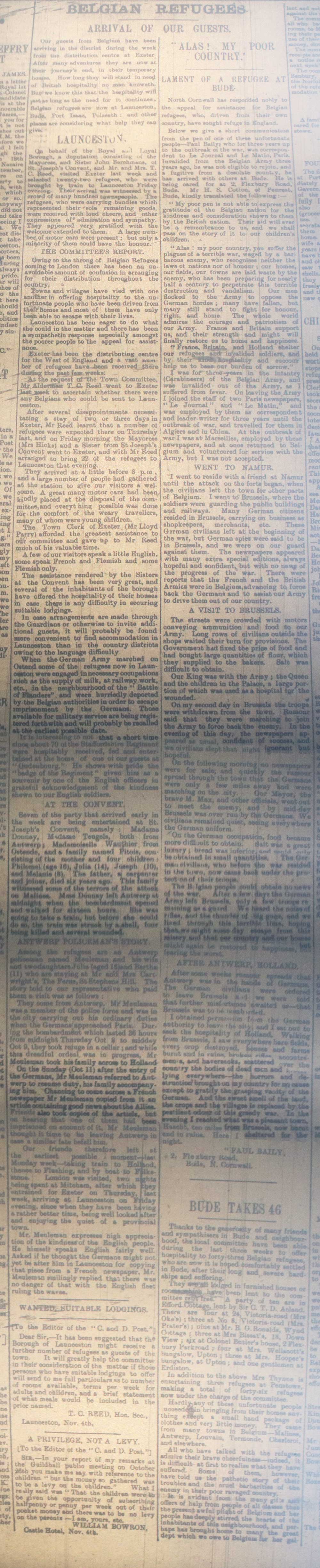Belgium Refugee article from November 4th 1914