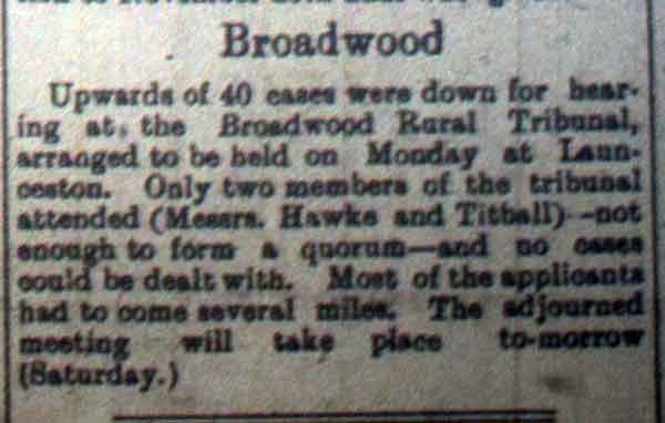 Broadwood Tribunal 21st October, 1916