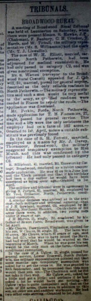 Broadwood Tribunal December 9th, 1916