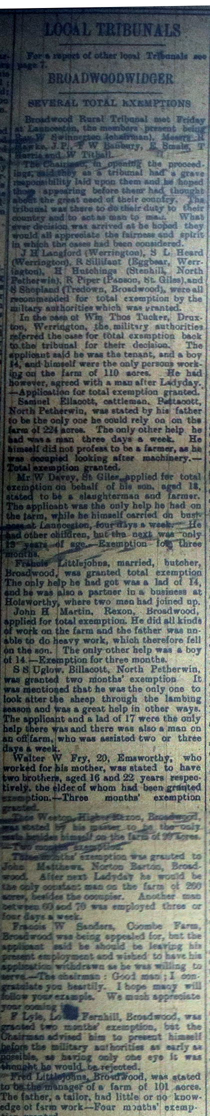 Broadwood Tribunal March 11th, 1916