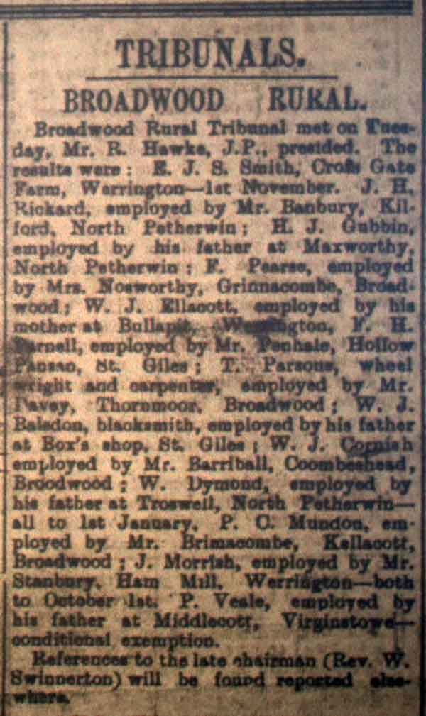 Broadwood Tribunal September 9th, 1916