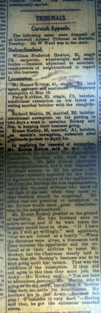 Cornish Appeals Tribunal February 1918