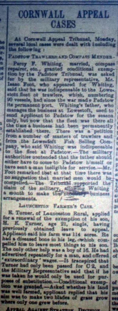 Cornwall Appeals October 7th, 1916
