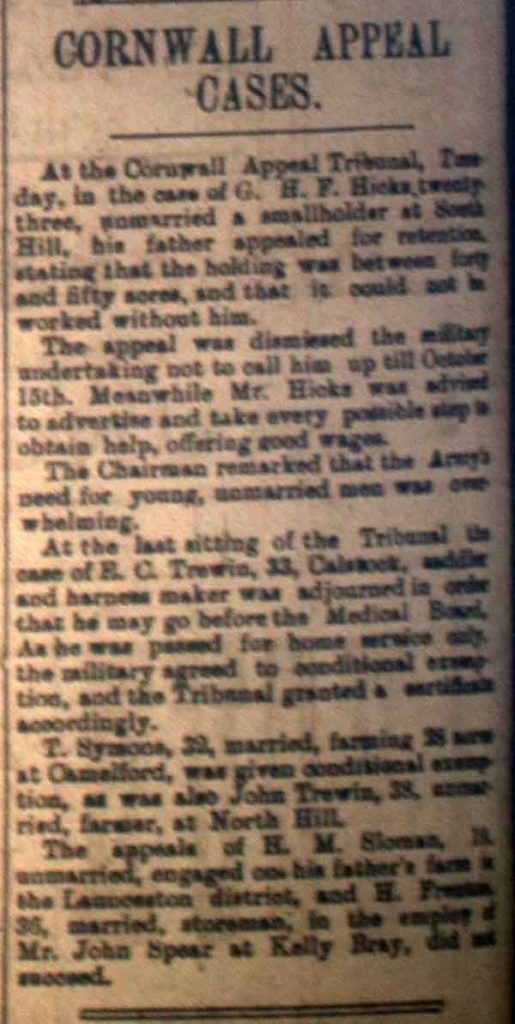 Cornwall Appeals September 1916