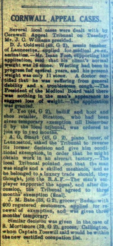 Cornwall Appeals Tribunal, September 14th, 1918