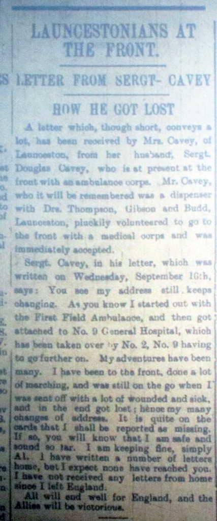 Douglas Cavey letter home September 24th 1914
