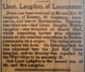 Douglas Langdon Wounding Article April 5th, 1916