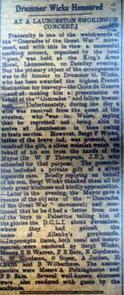 Drummer Wick's Honoured March 9th, 1918