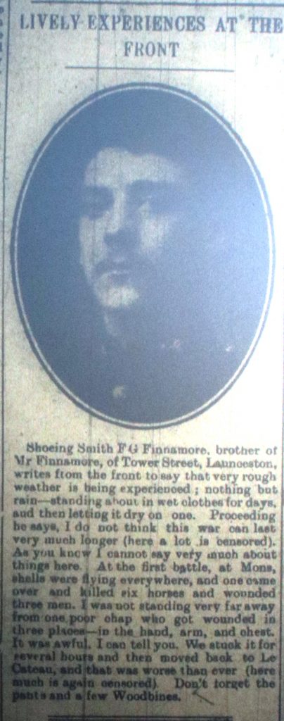 F G Finnemore letter home November 1914