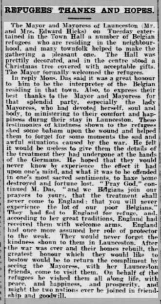 Article for January 1915 on the Belgium Refugees