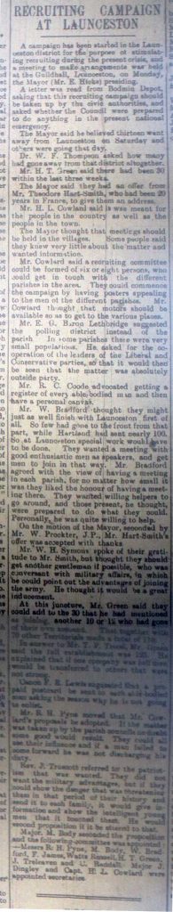 Launceston Recruitment article September 5th, 1914