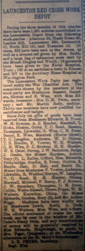 Launceston Red Cross Report October 7th, 1916