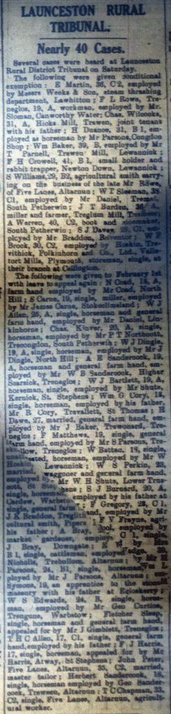 Launceston Rural Tribunal October 13th, 1917