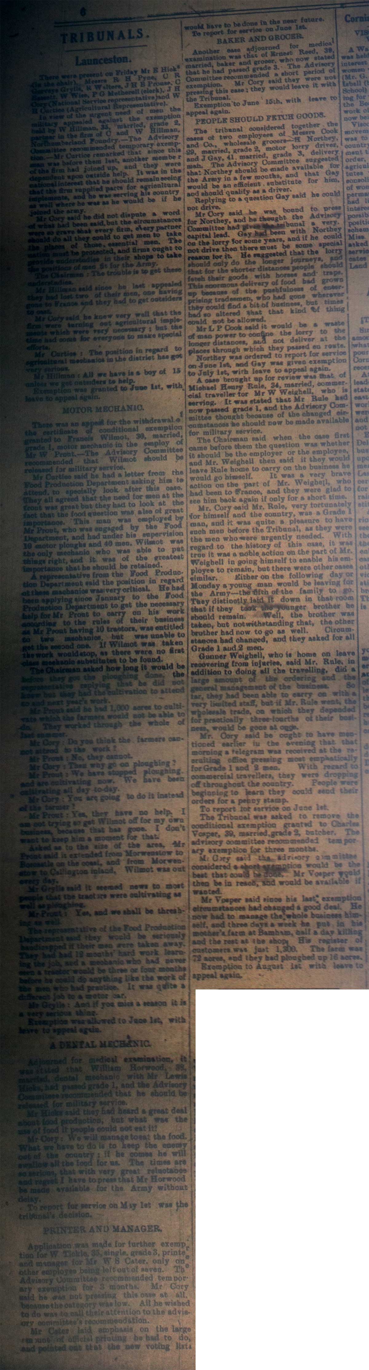 Launceston Tribunal, April 20th, 1918