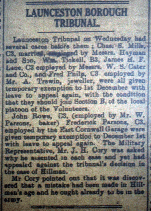 Launceston Tribunal August 4th, 1917