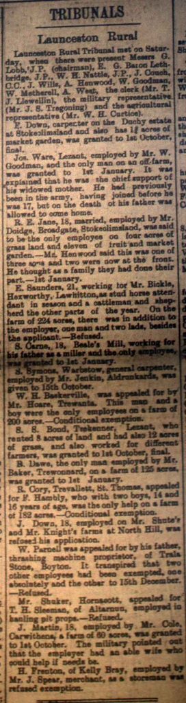 Launceston Tribunal August 26th, 1916