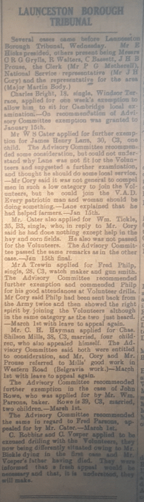 Launceston Tribunal December 8th, 1917