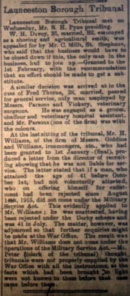 Launceston Tribunal December 9th, 1916