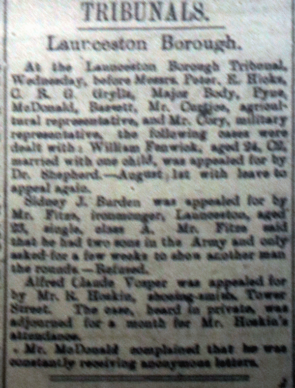 Launceston Tribunal June 2nd, 1917