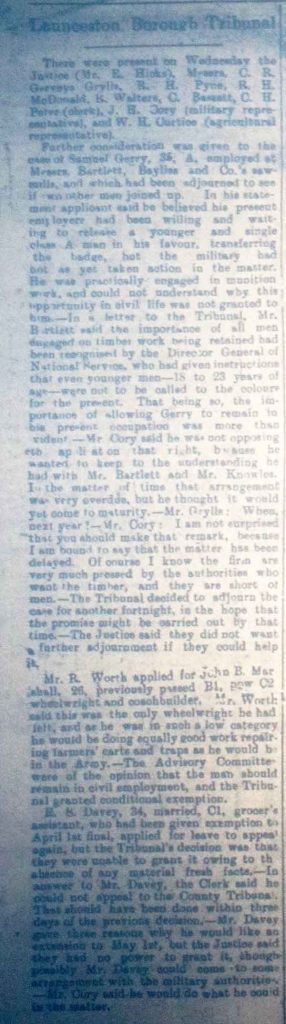 Launceston Tribunal March 17th, 1917