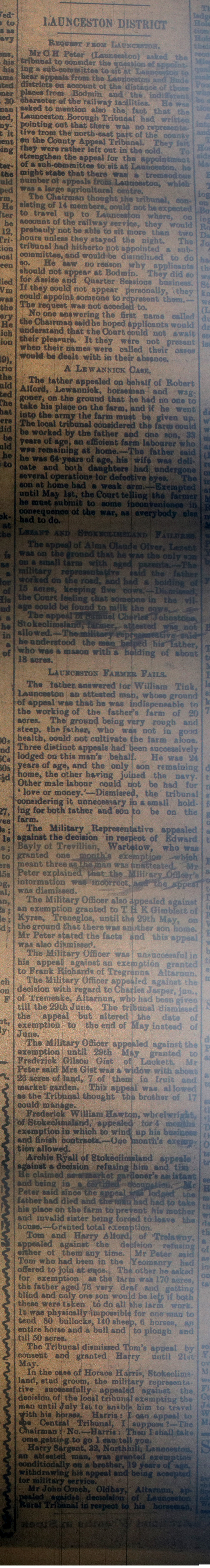 Launceston Tribunal March 25th, 1916