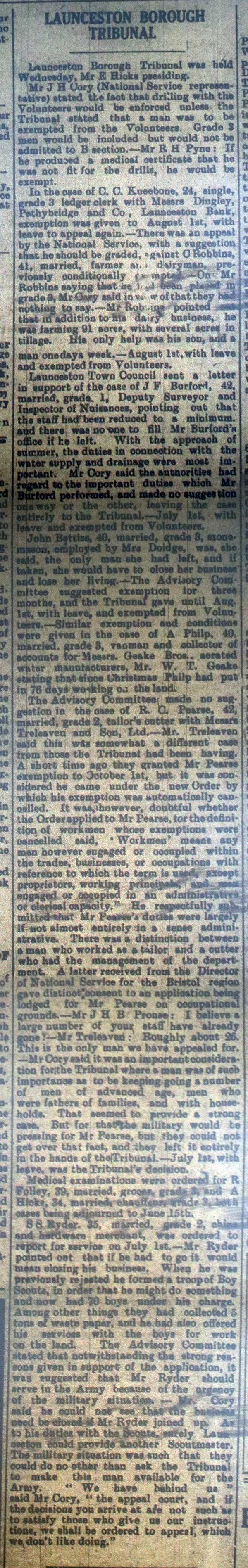 Launceston Tribunal, May 11th, 1918