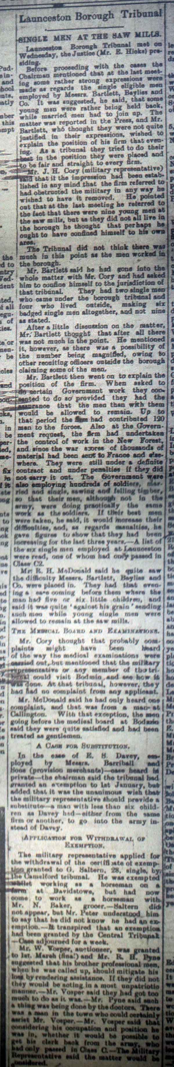 Launceston Tribunal November 11th, 1916