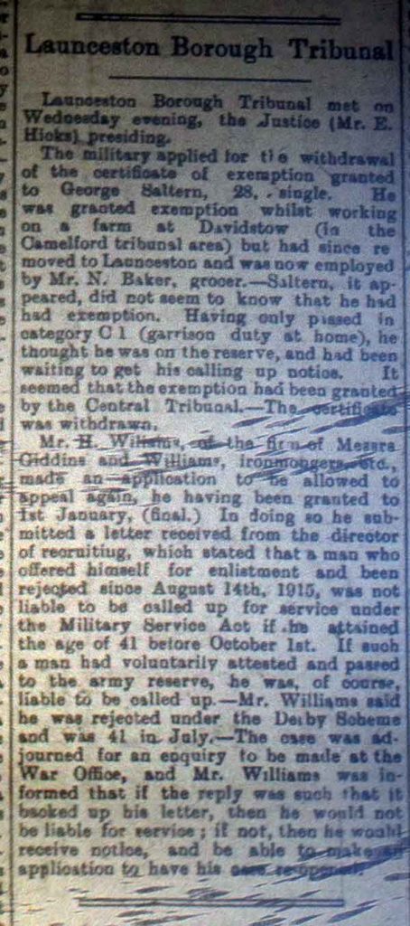 Launceston Tribunal November 25th, 1916