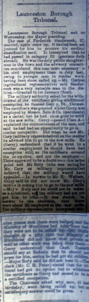 Launceston Tribunal October 21st, 1916