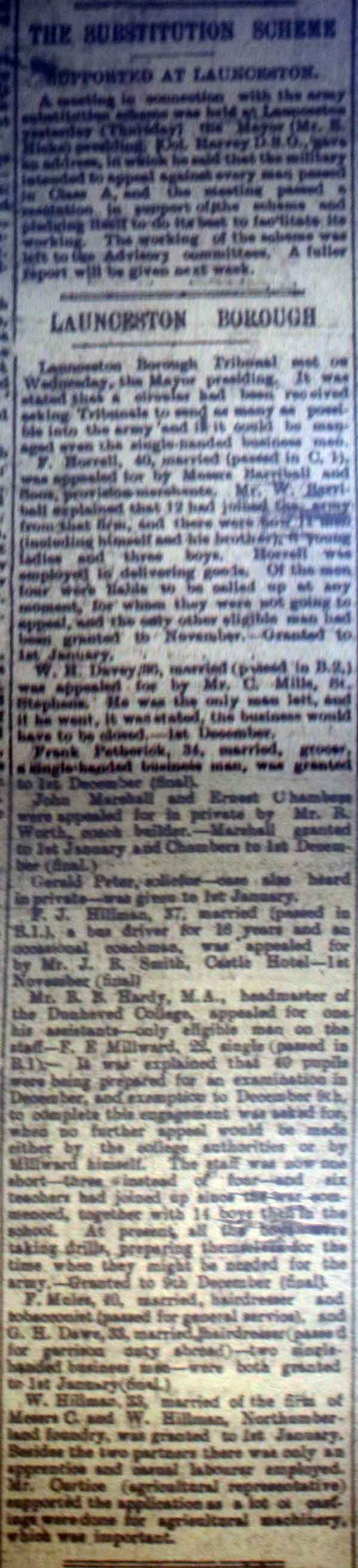 Launceston Tribunal October 7th, 1916