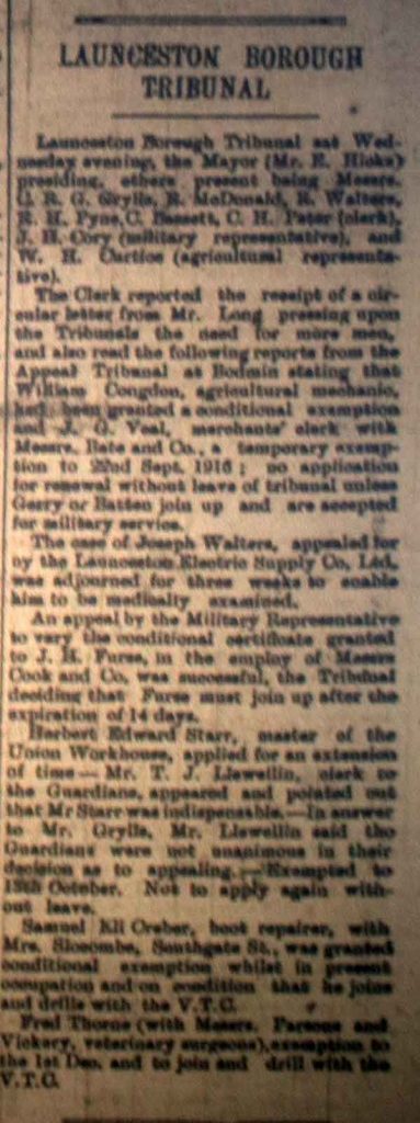 Launceston Tribunal September 6th, 1916