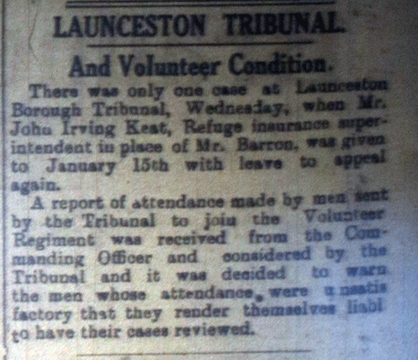 Launceston Tribunal October 20th, 1917
