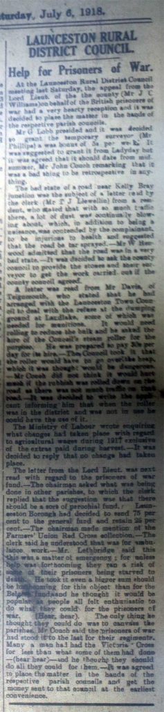 Prisoners of War debate by Launceston Rural Council, July 6th, 1918.