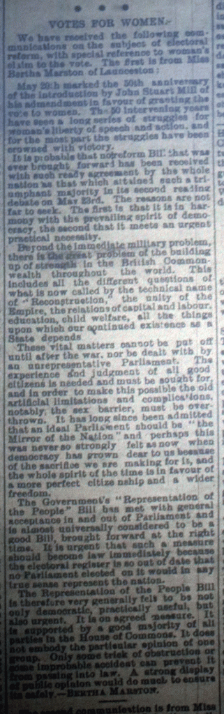Votes for Women Article from June 23rd, 1917