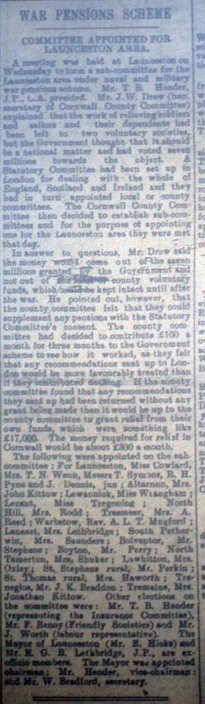 War Pensions Scheme October 7th, 1916