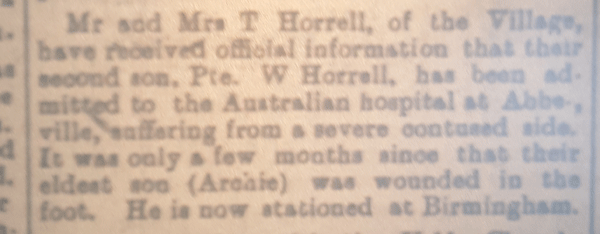 William Horrell wounded October 1917