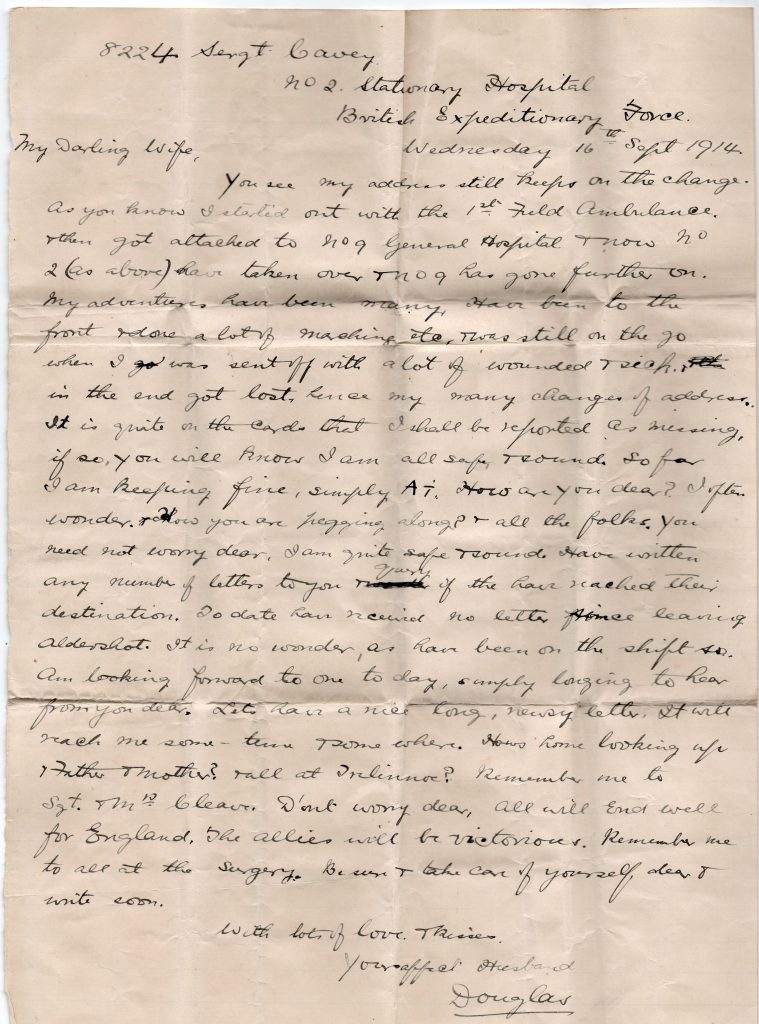 Doug Cavey Letter home September 16th, 1914