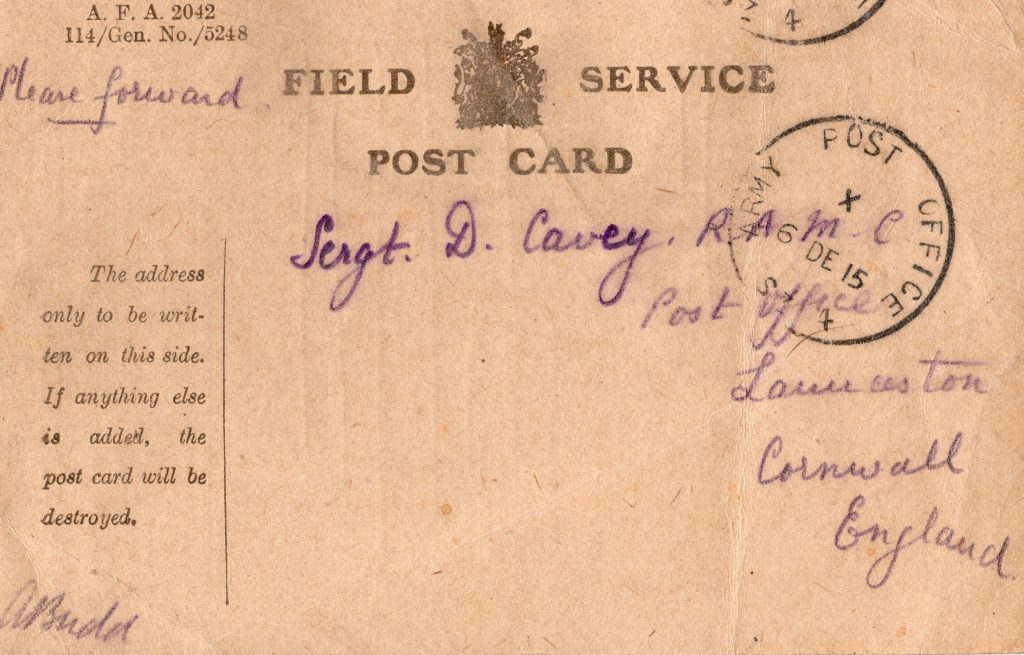 Doug Cavey letter receipt from Arthur Budd December 4th, 1915