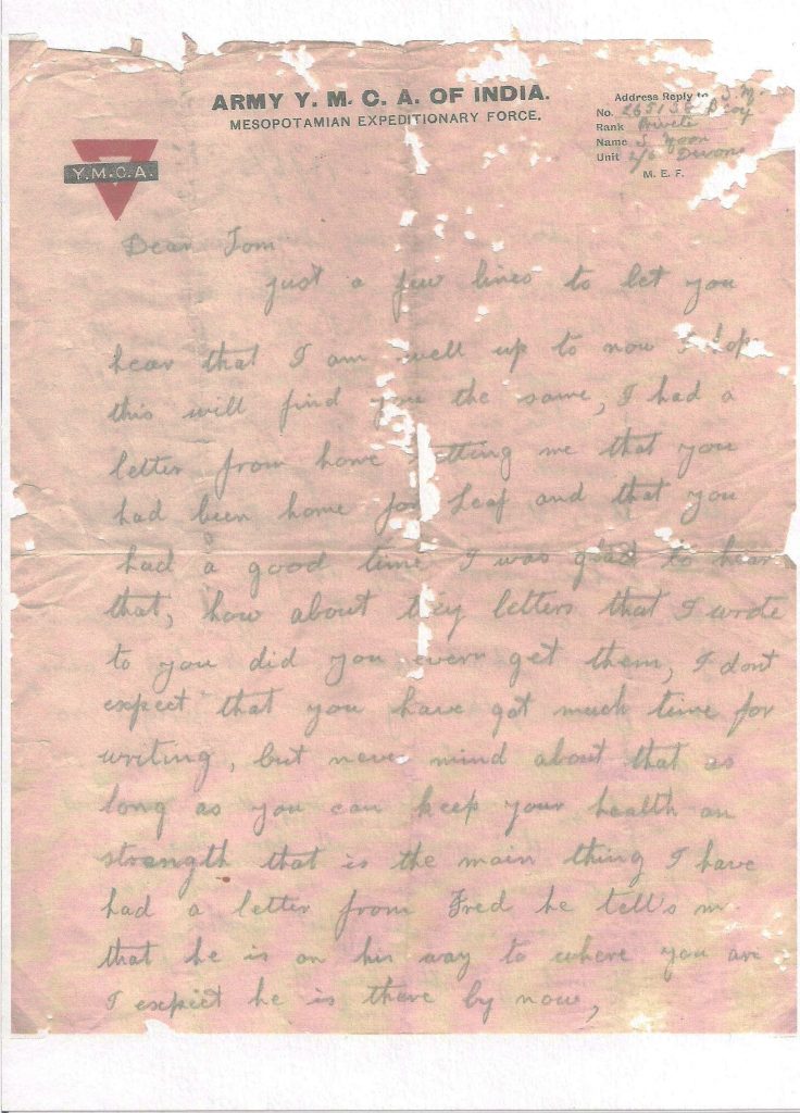 Letter from Sydney Moon to his brother Tom