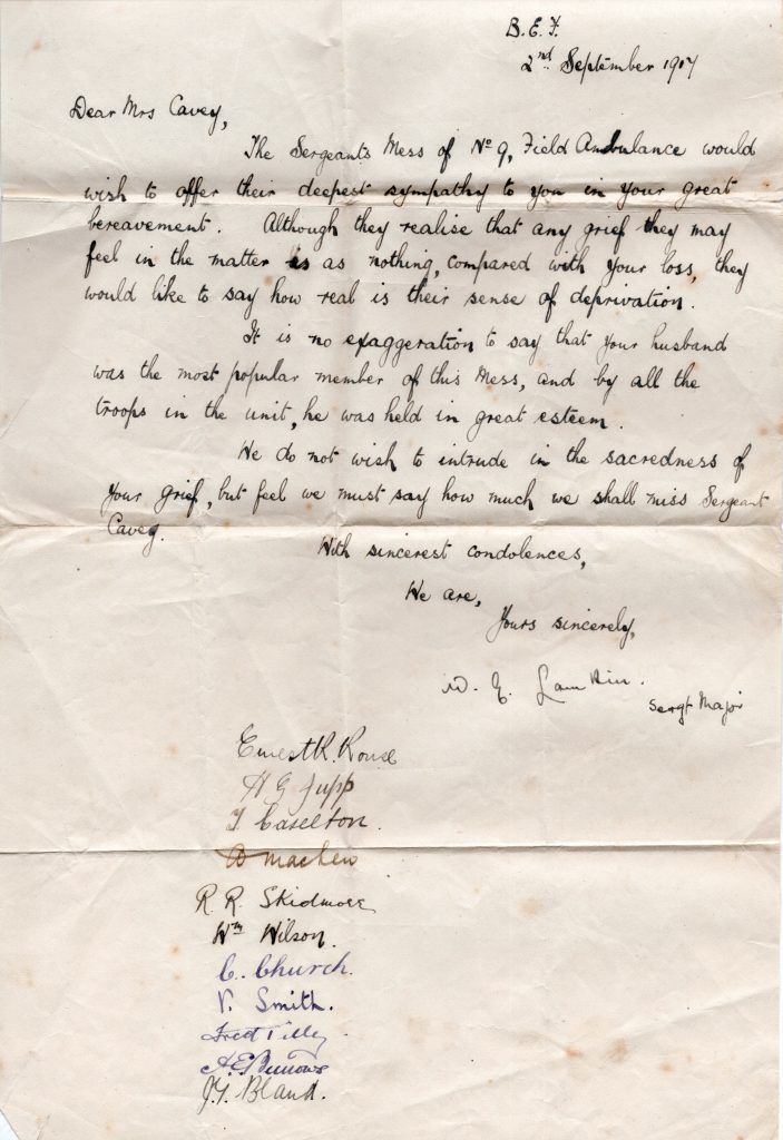 Letter from the Sergeants Mess September 2nd, 1917