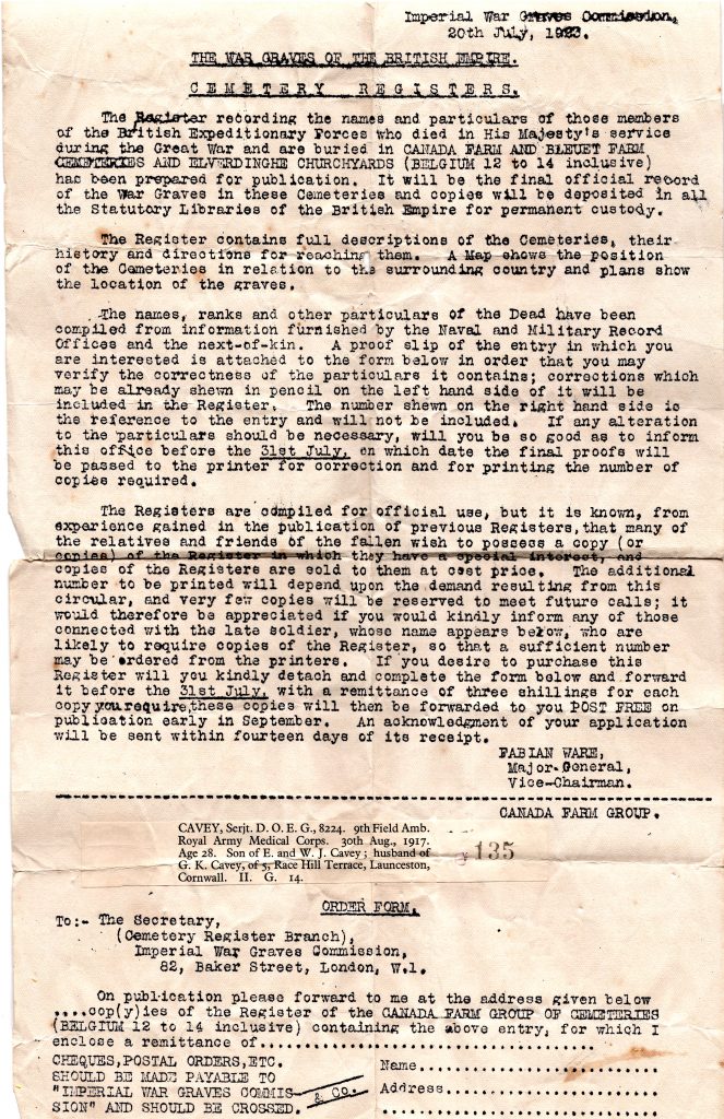 War Graves letter