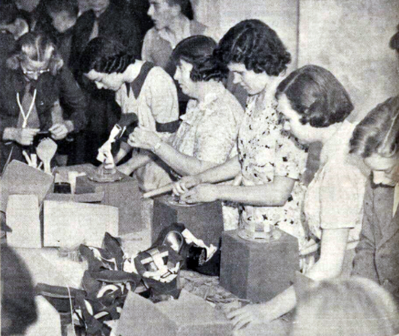 Gas mask assembly at Truro August 1939.