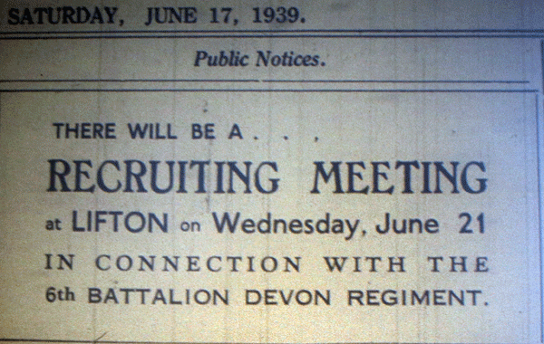 Lifton Recruitment Meeting Notice June 1939