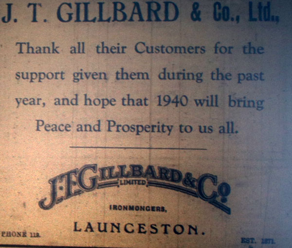 1939 J T Gillbard advert