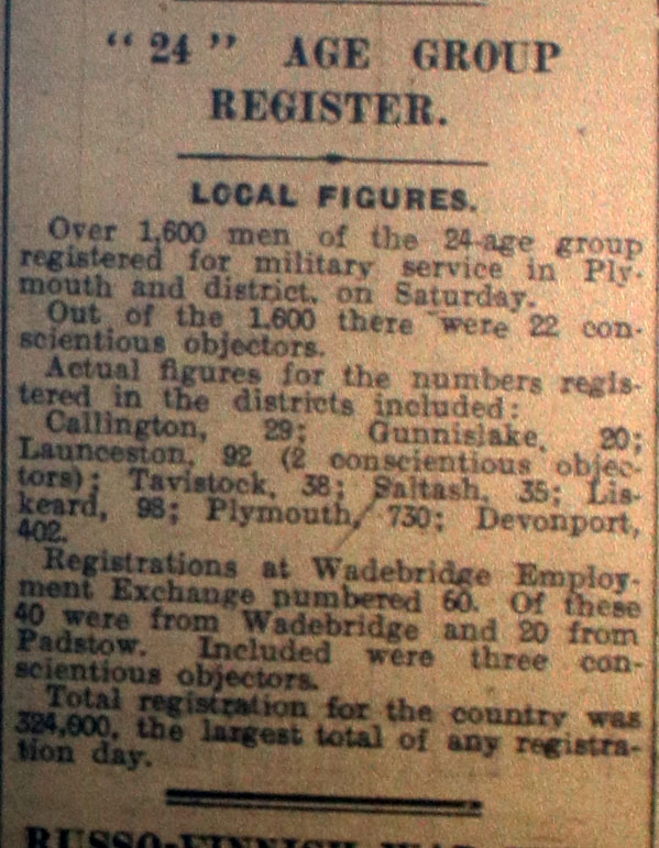 24 Age Group to Register Article March 16th, 1940.