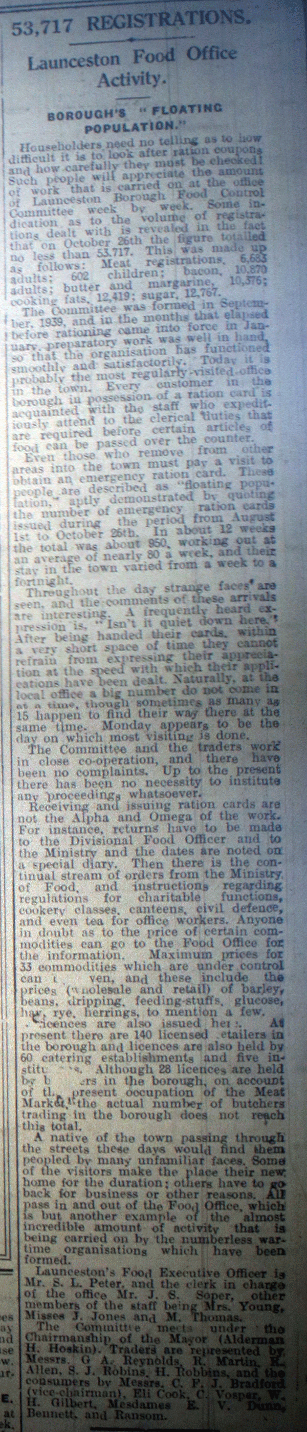 Launceston Food Office activity November 2nd, 1940.