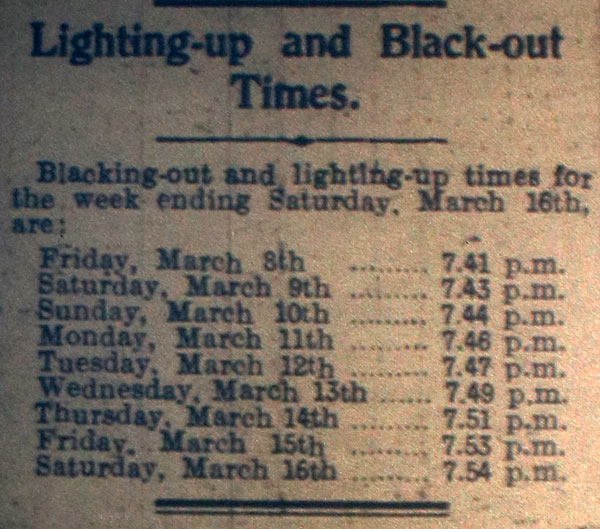 Lighting up times March 3rd, 1940