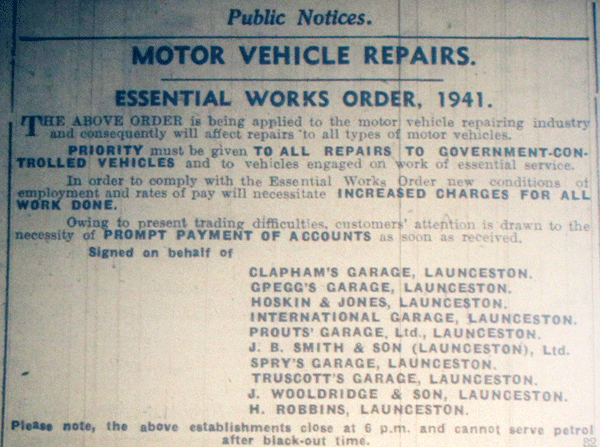 Motor Veicle Repairs Notice, October 1941.