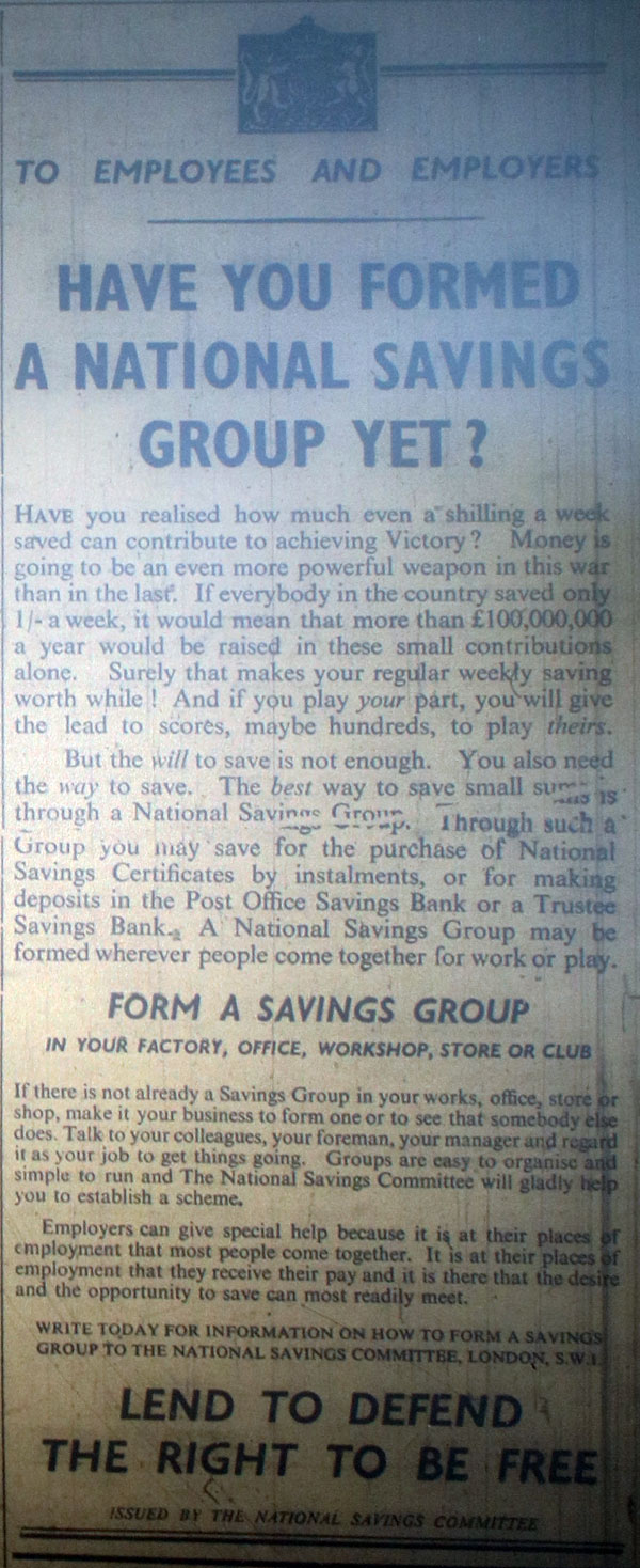 National Savings Advert from January 1940