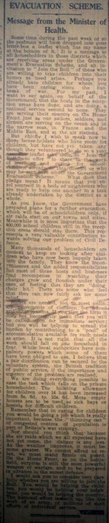 New Evacuation Scheme March 30th, 1940